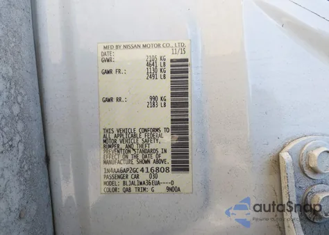 2016 Nissan Maxima 3.5 Platinum/3.5 S/3.5 Sl/3.5 Sr/3.5 Sv from USA, damaged, VIN 1N4AA6AP2GC416808